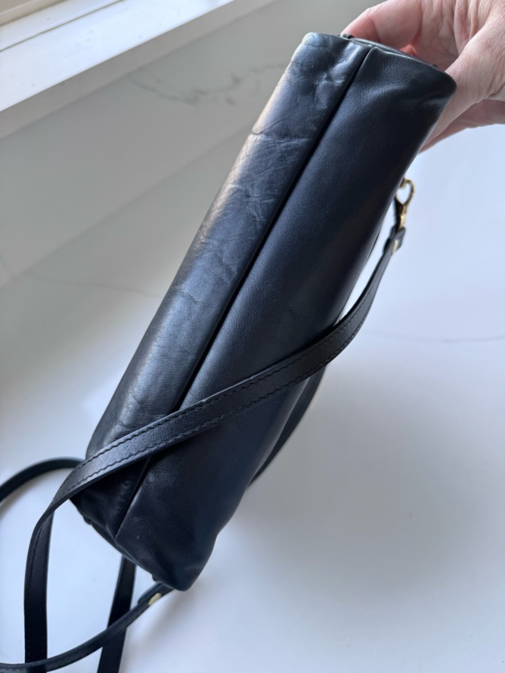 R.RiveterMinimal Leather Dome Crossbody Bag in Black - Picture 7 of 7